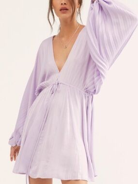 Free People  Arzel Mini Lilac Pleated Mini Dress